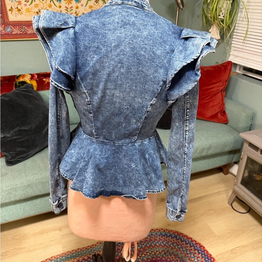 Vintage Blue Jean stretch Lady GaGa peplum feminine Jacket Small - Picture 3 of 13